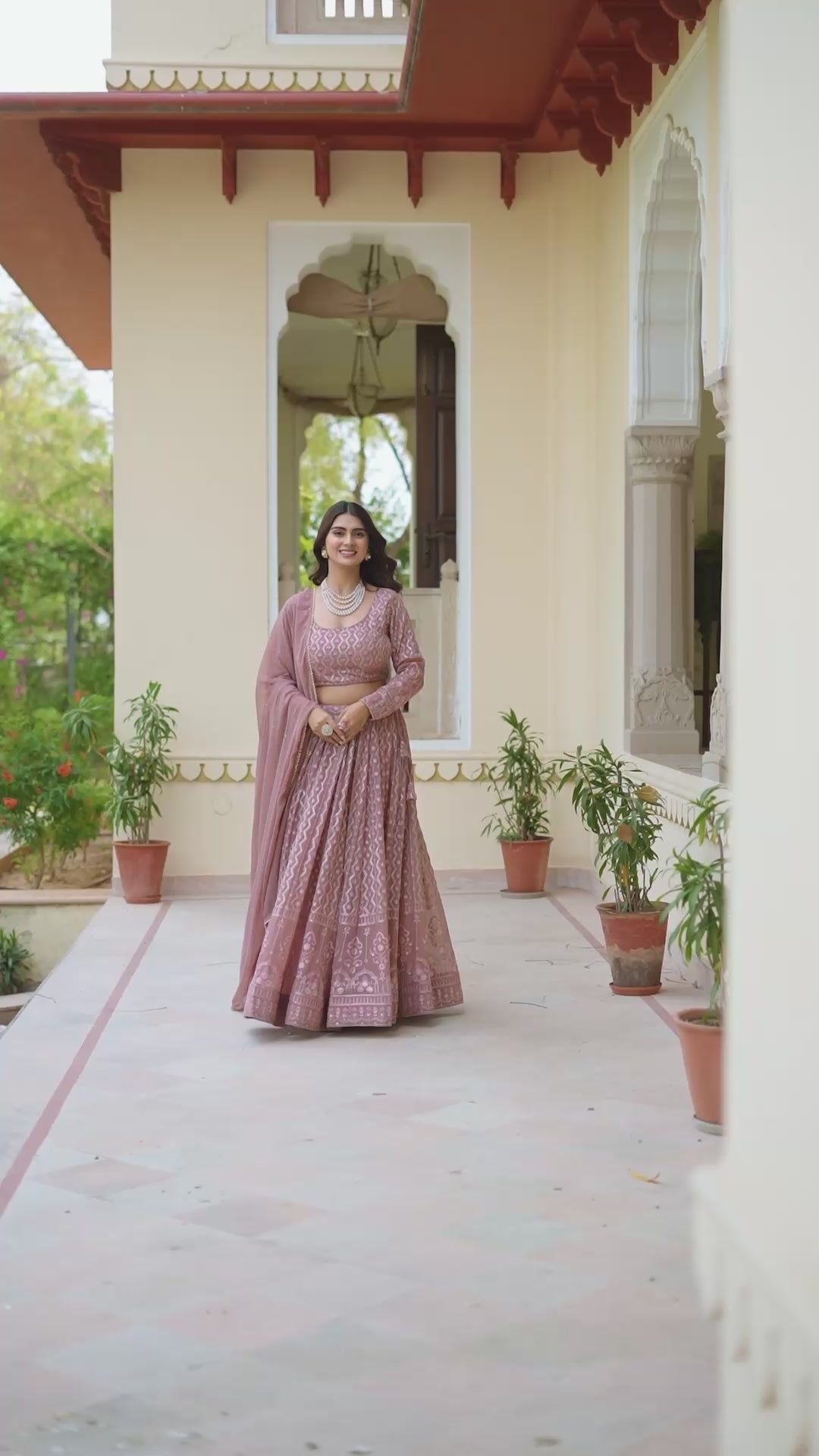 Rosy Brown Thread Sequence Embroidered Georgette Lehenga Choli Set