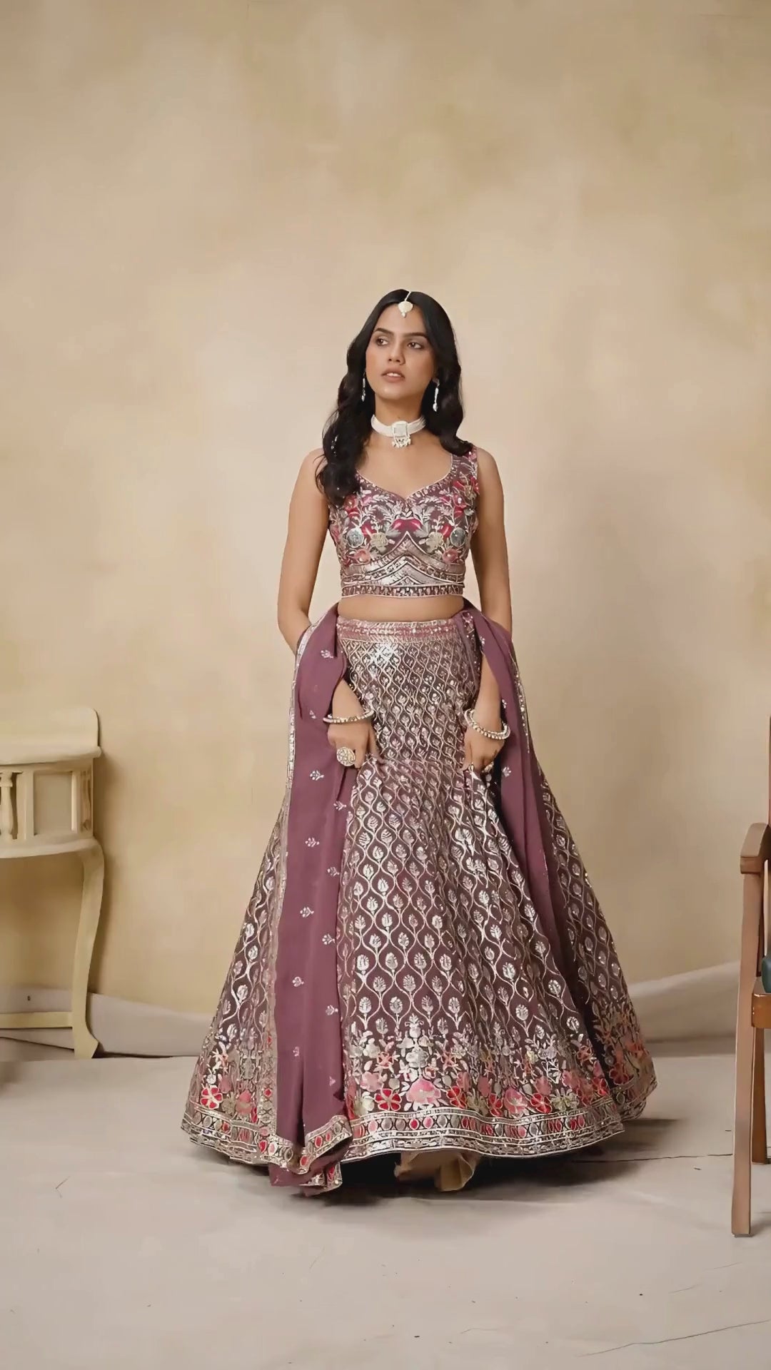 Purple Georgette Zari Sequence Embroidery Work Beautiful Lehenga Choli