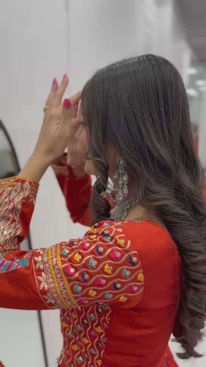 Orange Vichitra Sequence Work Heavy Traditional Crop Top Wedding Wear