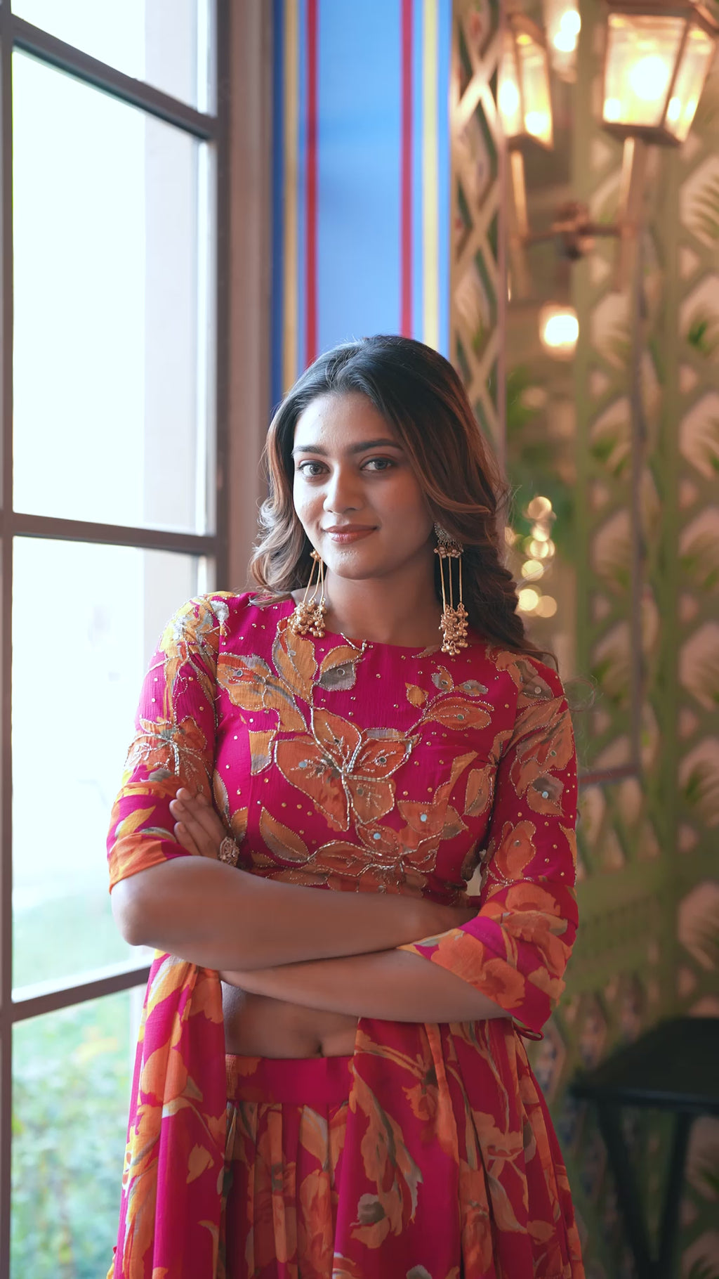 Marble Fabric Pink Floral Printed With Zari Work Lehenga Choli Set