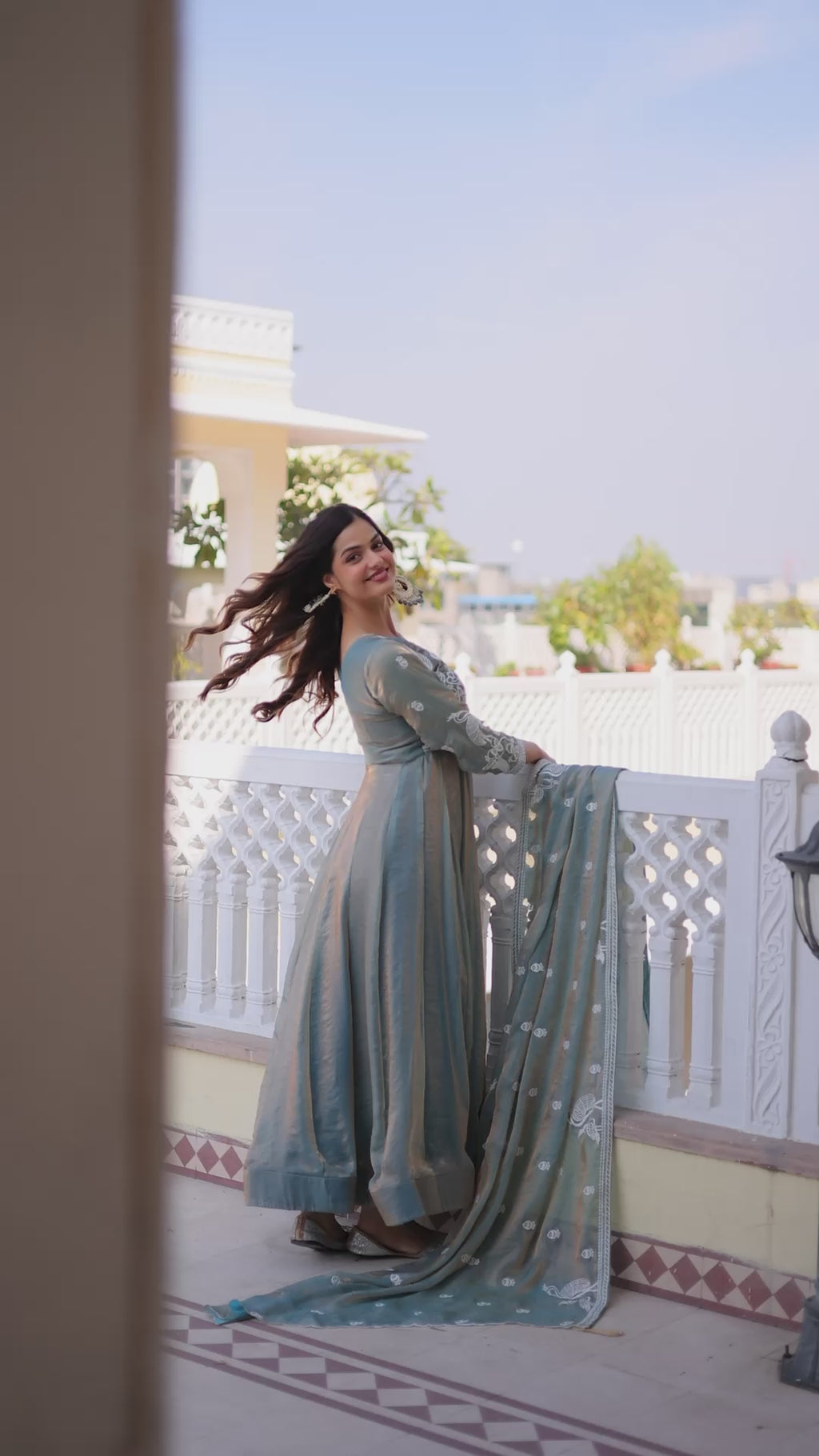 Designer Light Pink Zari Embroidered Fendi Silk Gown With Dupatta Set