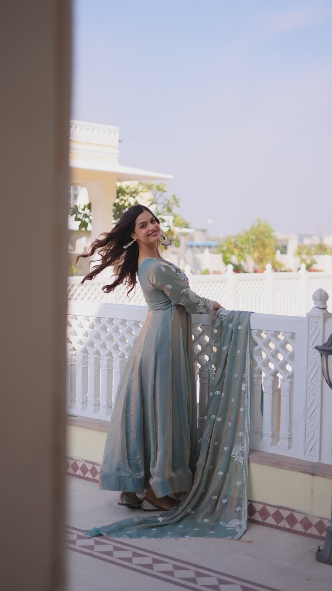 Designer Light Pink Zari Embroidered Fendi Silk Gown With Dupatta Set
