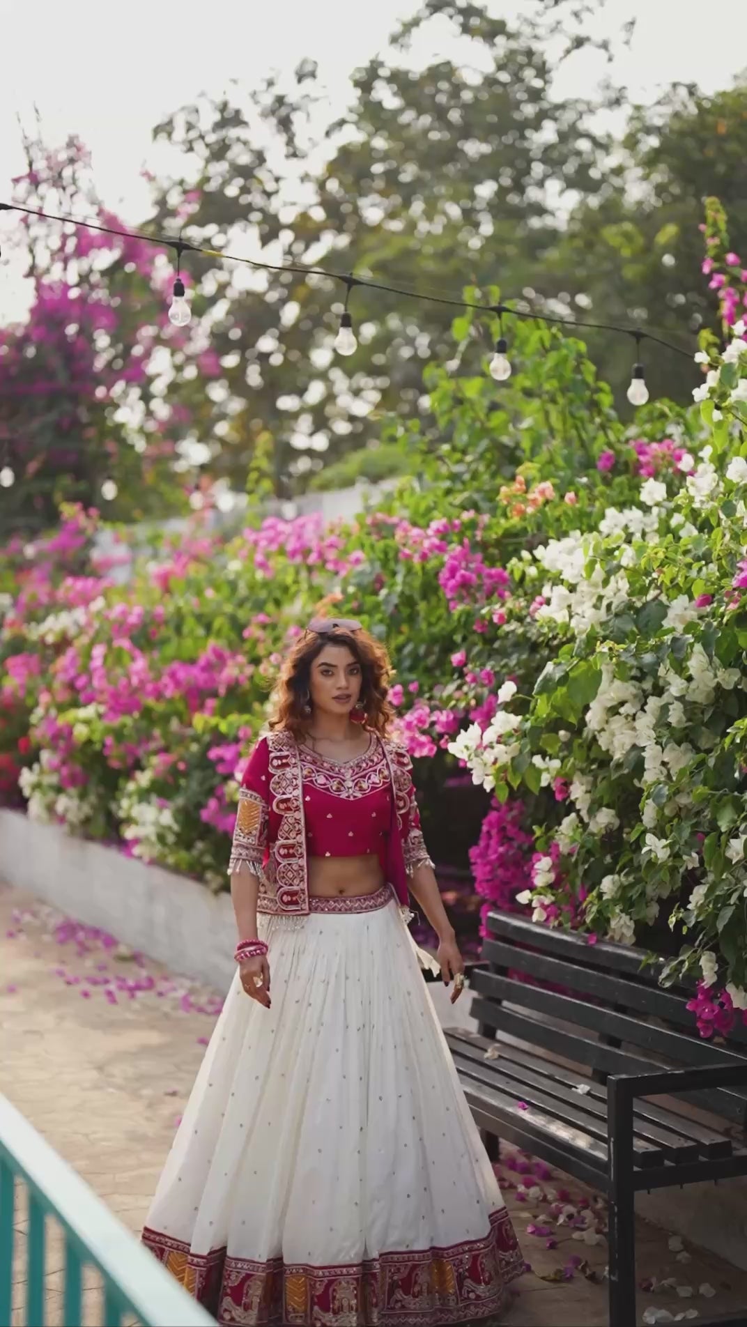 Purple Heavy Embroidered Blouse And Jacket With Beige Silk Lehenga