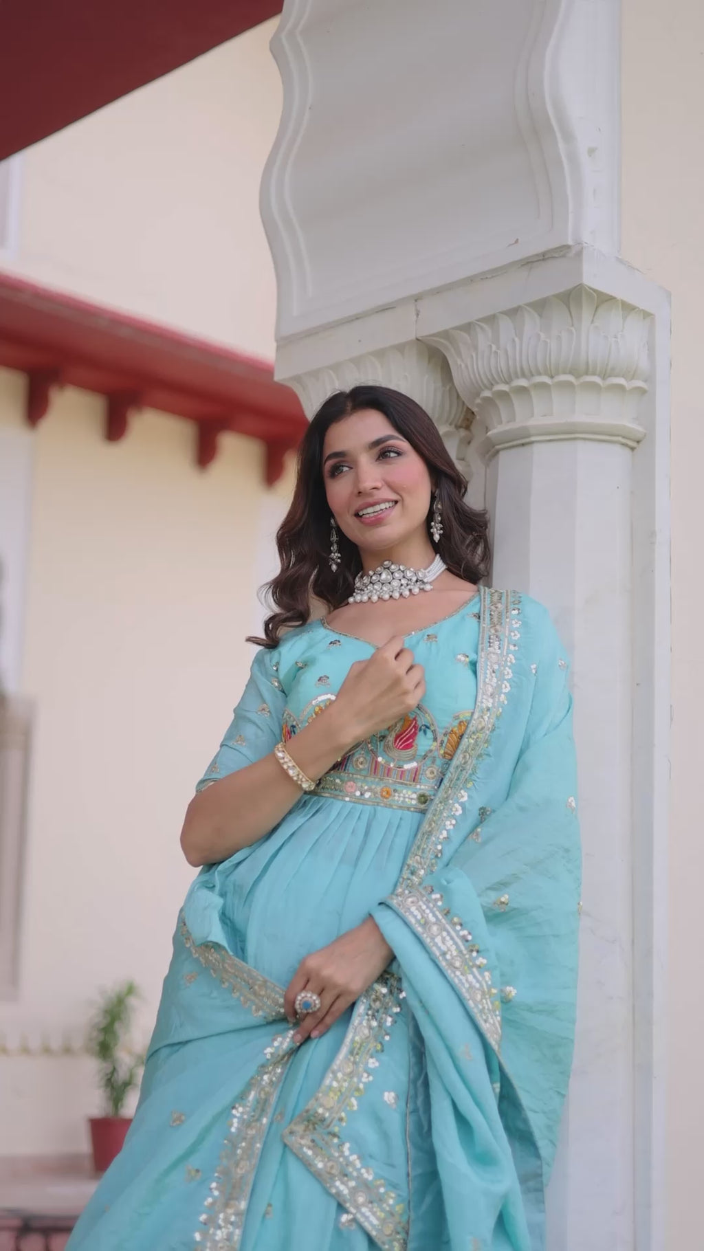 Spectacular Silk Thread Embroidered Sky Blue Lehenga With Peplum Top