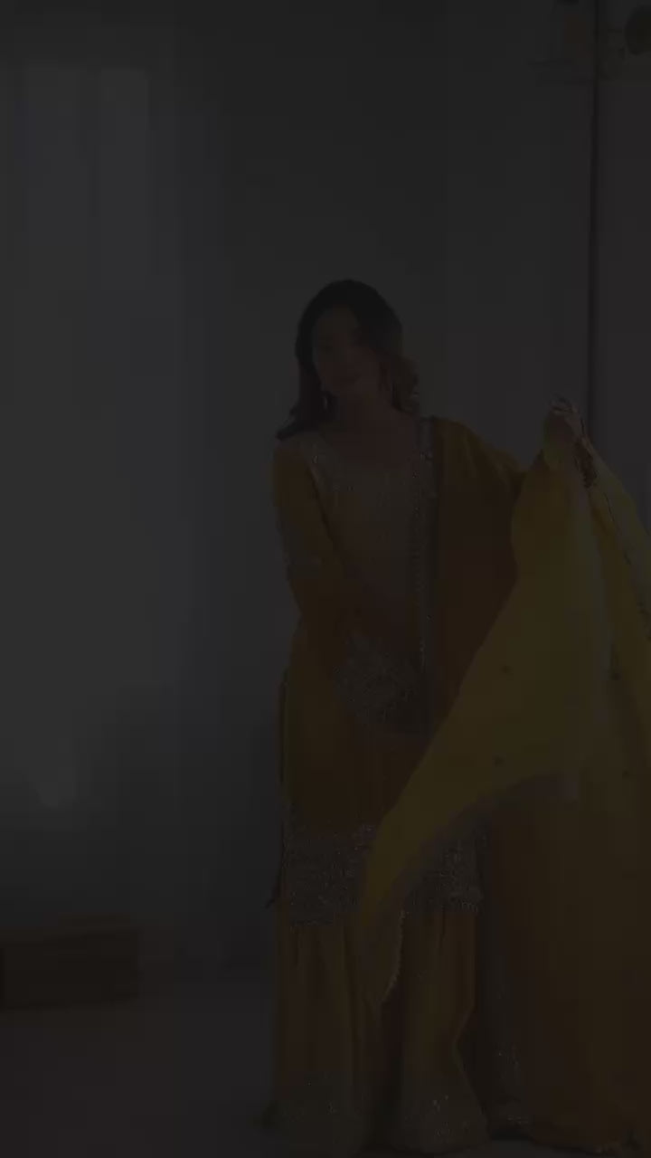 Dori Embroidered Work Chinon Silk Haldi Special Yellow Salwar Kameez