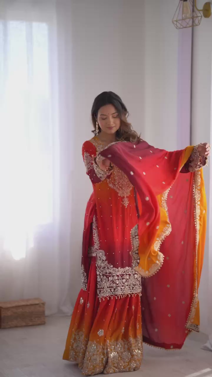 Latest Red Coding Embroidered Work Silk Salwar Kameez For Women