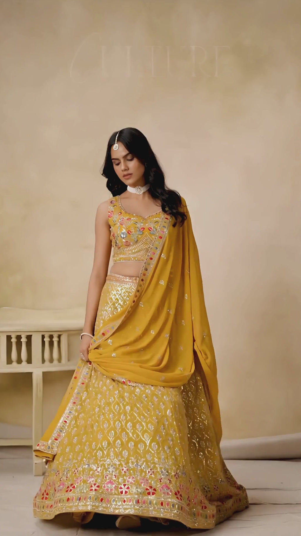 Multi Thread Embroidered Georgette Haldi Special Yellow Lehenga Choli