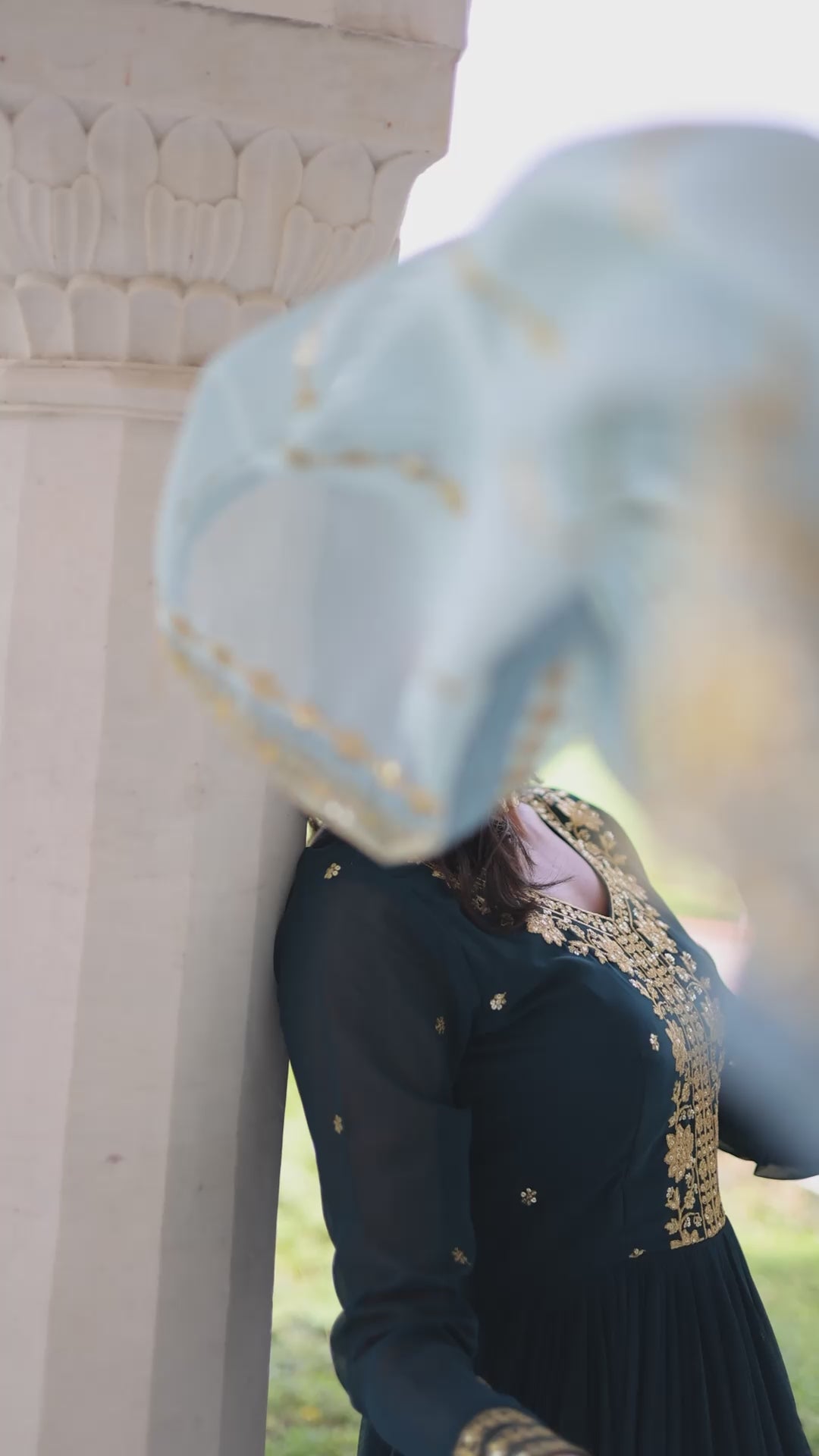 Interesting Georgette Sequence Embroidered Teal Blue Gown With Dupatta