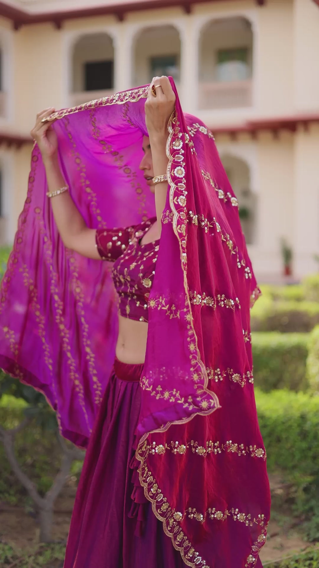 Elegant Fendi Silk Pink Thread Embroidered work Wedding Lehenga Choli