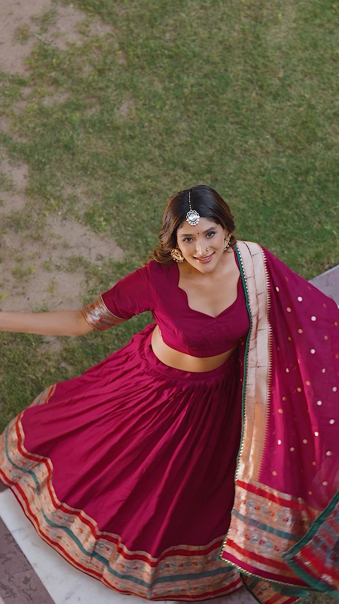 Charismatic Zari Weaving Pure Chanderi Maroon Half Saree Lehenga Choli