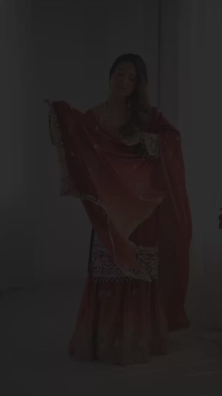 Chinon Silk Wedding Wear Shaded Embroidered Work Top With Bottom
