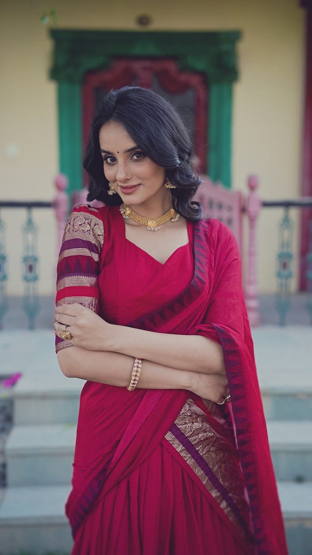 Maroon Zari Weaving Work Silk South Indian Style Half Saree Lehenga