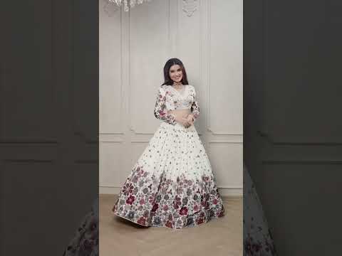 Glamorous White Floral Embroidered Party Wear Georgette Lehenga Choli