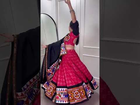 Ready To Wear Navratri Special Red Cotton Printed Gamthi Lehenga Choli