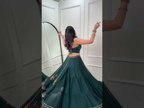 Real Mirror Gamthi Work Green Lehenga Choli For Navratri Festival