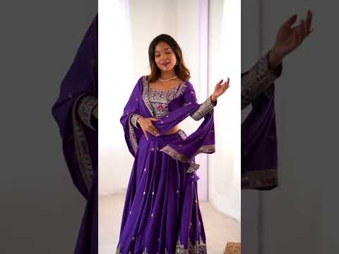 Wonderful Purple Thread Embroidery Work Silk Lehenga Choli For Women