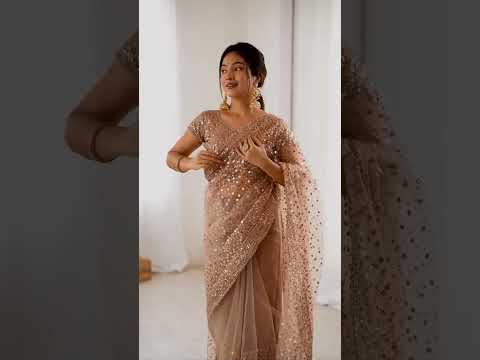 Perfect Sequence Embroidery Beige Party Wear Net Saree With Blouse