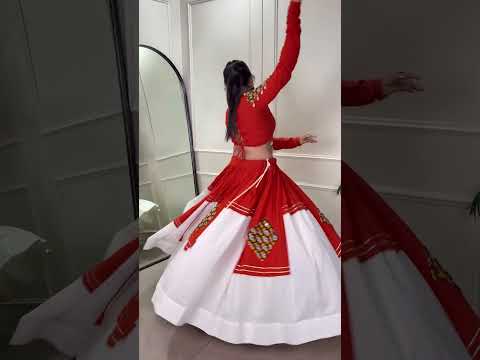 Elegant Rayon Orange White Gota Patti Gamthi Lehenga Choli For Garba