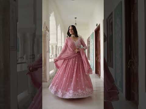 Festive Wear Thread Embroidered Rose Pink Faux Georgette Lehenga Choli