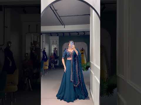 Navy Blue Georgette Plain Lehenga With Thread Embroidered Blouse