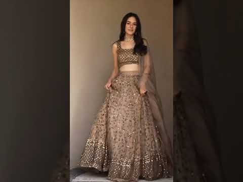 Pretty Soft Net Sequence Zari Embroidery Work Brown Lehenga