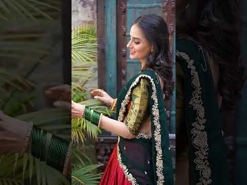Narayan Pattu Zari Weaving Work Green And Red Half Saree Lehenga