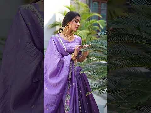 Thread Embroidered Lavender Festival Wear Silk Lehenga Choli Set