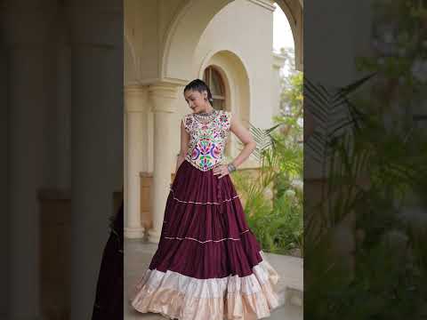 Pink Rayon Silk Kutchi Embroidery Navratri Wear Frill Lehenga Choli