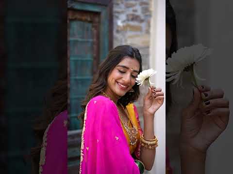 South Indian Style Zari Work Yellow And Pink Silk Half Saree Lehenga