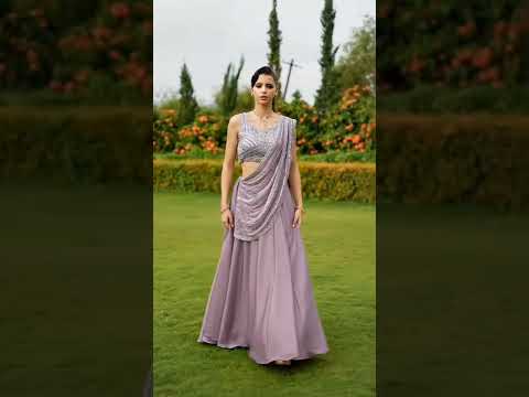Fully Stitched Lavender Chinon Zari Sequence Beads Half Saree Lehenga