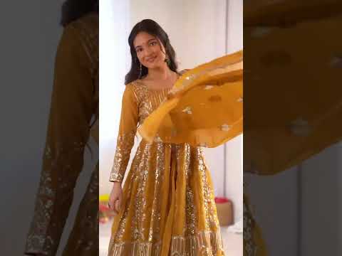 Full Stitched Crunchy Silk Yellow Heavy Embroidered Anarkali Lehenga