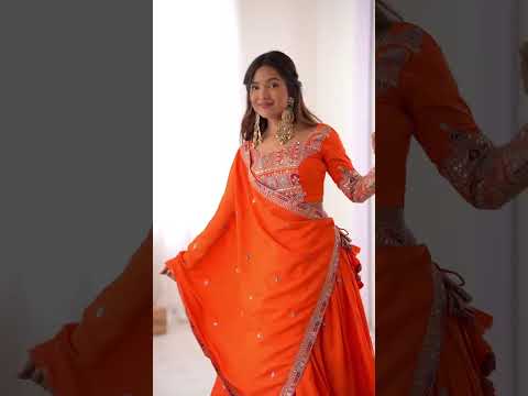 Latest Silk Sequence Embroidery Work Orange Lehenga Choli With Dupatta