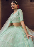 Party Wear Sky Blue Thread Work Marriage Lehenga Choli