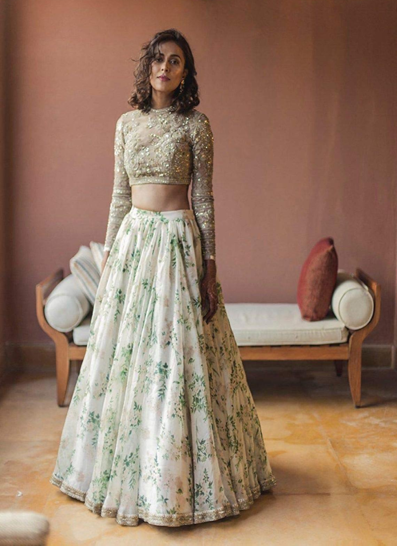 Traditional Wear Khadi Organza Floral Print Lehenga Choli tapee.in