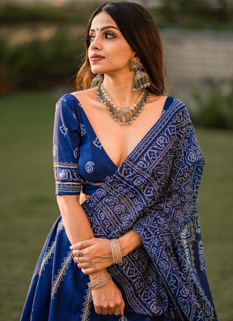 Blue Color Bandhani Print Silk Lehenga Choli