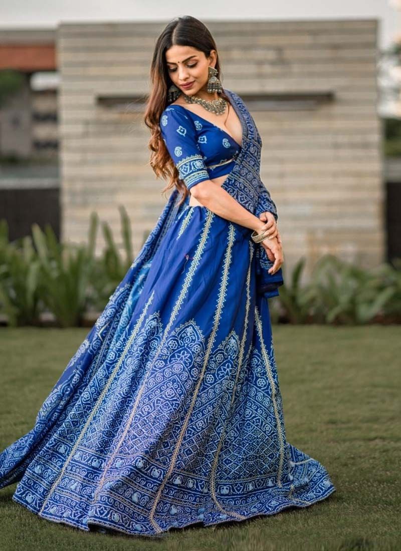Blue Color Bandhani Print Silk Lehenga Choli