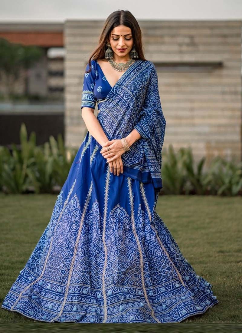 Blue Color Bandhani Print Silk Lehenga Choli