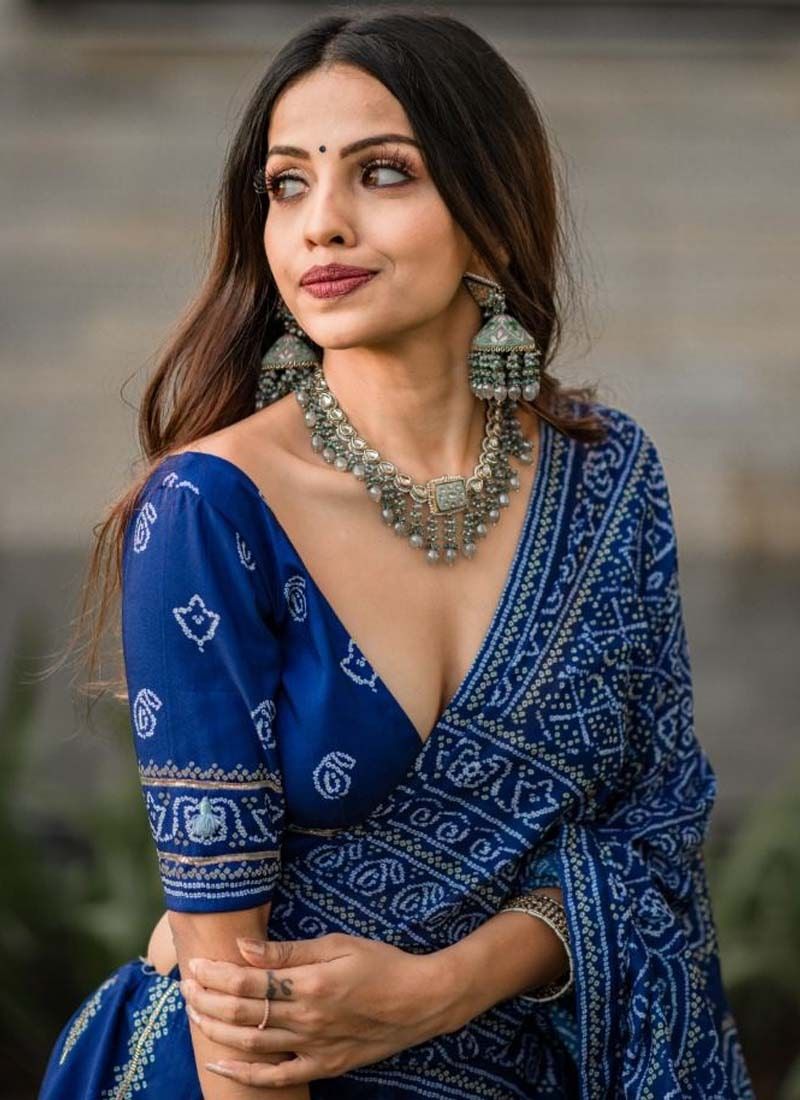 Blue Color Bandhani Print Silk Lehenga Choli