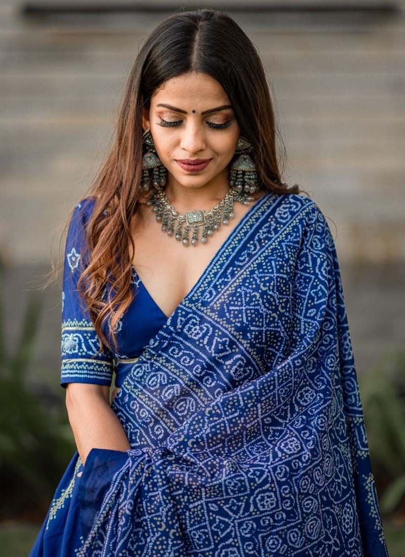 Blue Color Bandhani Print Silk Lehenga Choli