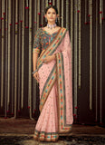Georgette Pink Color Wedding Wear Embroidery Saree