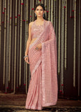 Pink Georgette Fancy Party Wear Saree With Designer Blouse