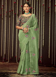 Light Olive Green Color Organza Festival Saree Collection