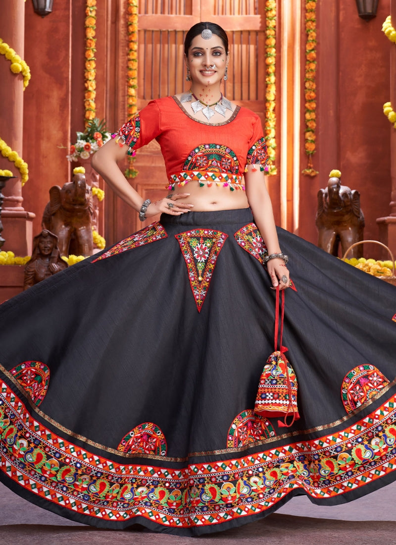 Black Color Real Mirror Art Silk Gamthi Choli for Navratri