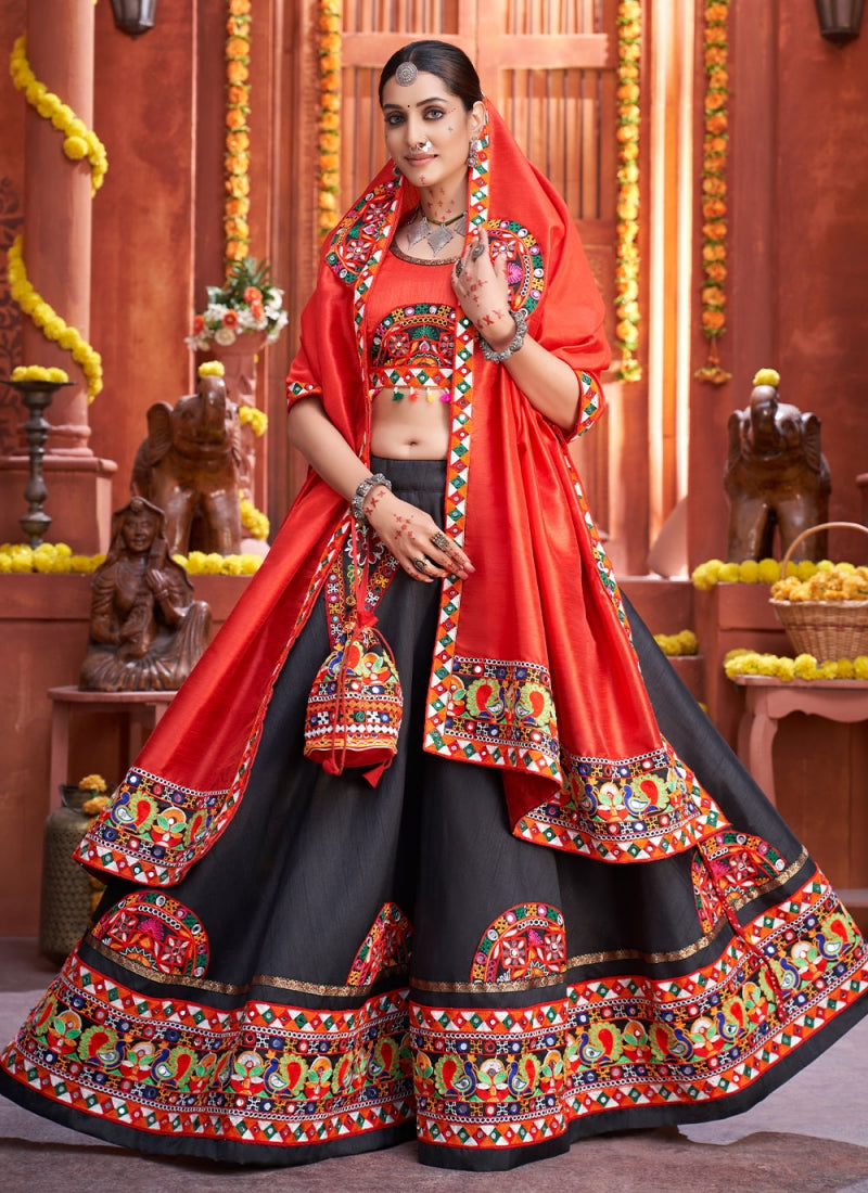 Black Color Real Mirror Art Silk Gamthi Choli for Navratri