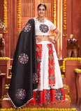 Real Mirror Work White Art Silk Chaniya Choli Dress for Navratri