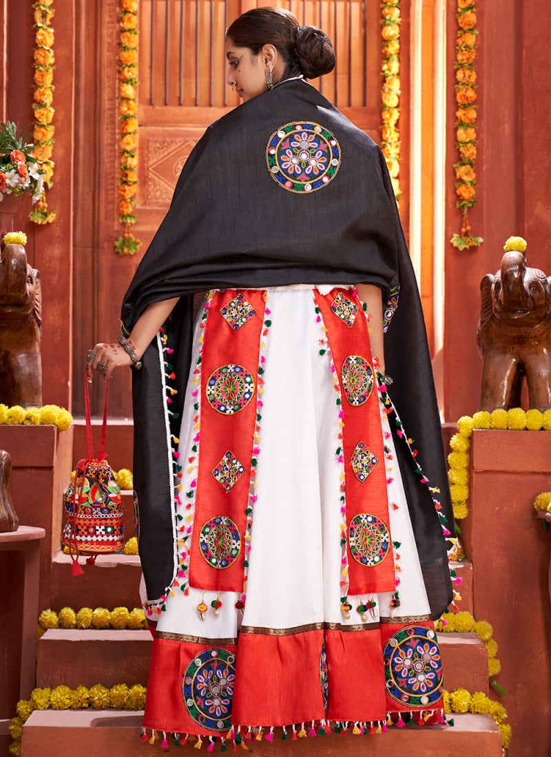 Real Mirror Work White Art Silk Chaniya Choli Dress for Navratri