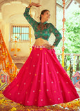 Simple Embroidered Art Silk Pink Crop Top For Navratri