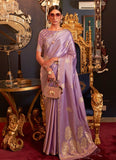 Wedding Special Lavender Color Satin Silk Saree With Designer Blouse