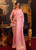 Traditional Wear Perfect Light Pink Weaving Work Satin Silk Saree