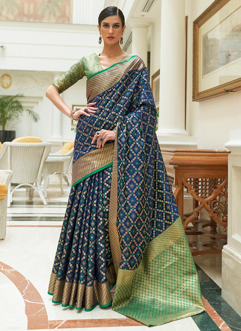 Buy Attractive Sky Blue Woven Paithani Silk Traditional Saree - Zeel  Clothing